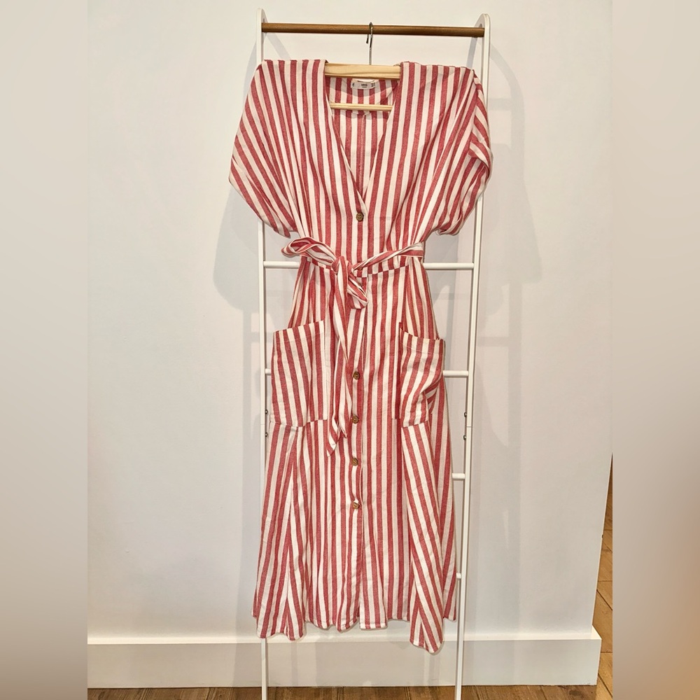 Mango Button Front Midi Dress with Pockets